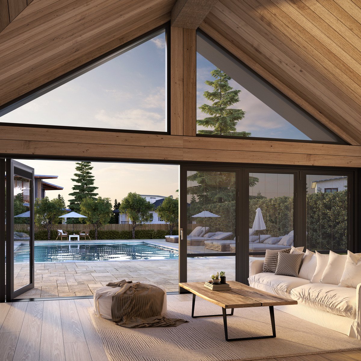 Blinds+GlassXL_FamilyRoom_PoolView_SlateGray_Down_3_4_Slats_Open Blinds+GlassXL_FamilyRoom_PoolView_SlateGray_Down_3_4_Slats_Open